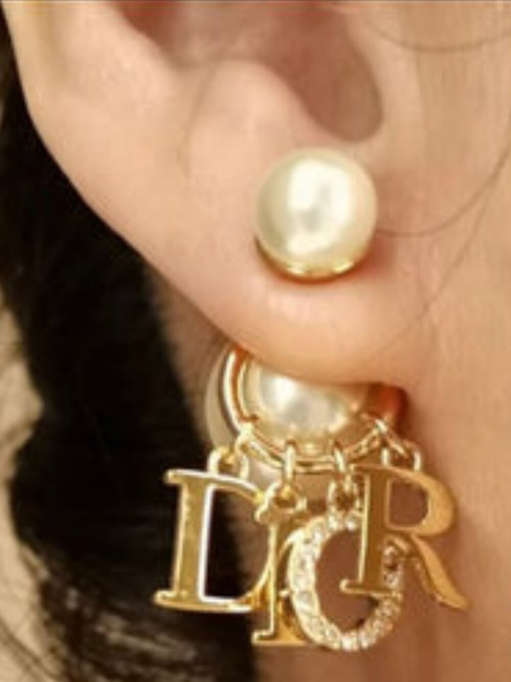 Christian Dior Tribales Crystal Drop Charms and Pearls Gold Tone Stud Earrings - Picture 5 of 5